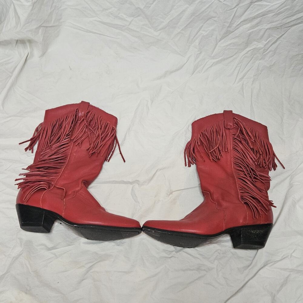 Dingo Boots Womens Red Leather Fringe Western Cowboy Mid-Calf Pull-On Boot 7.5